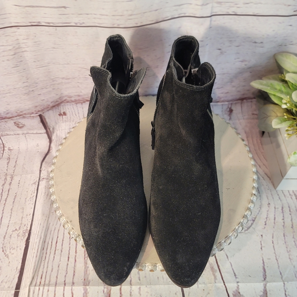 Frye Judith Black Suede Double Zip Bootie Size 8.5M